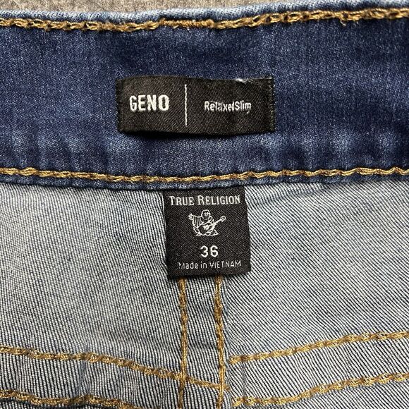 True Religion Geno Relaxed Slim Jeans Men's 36X24 Blue Denim Pants Raw Hem - Picture 3 of 9